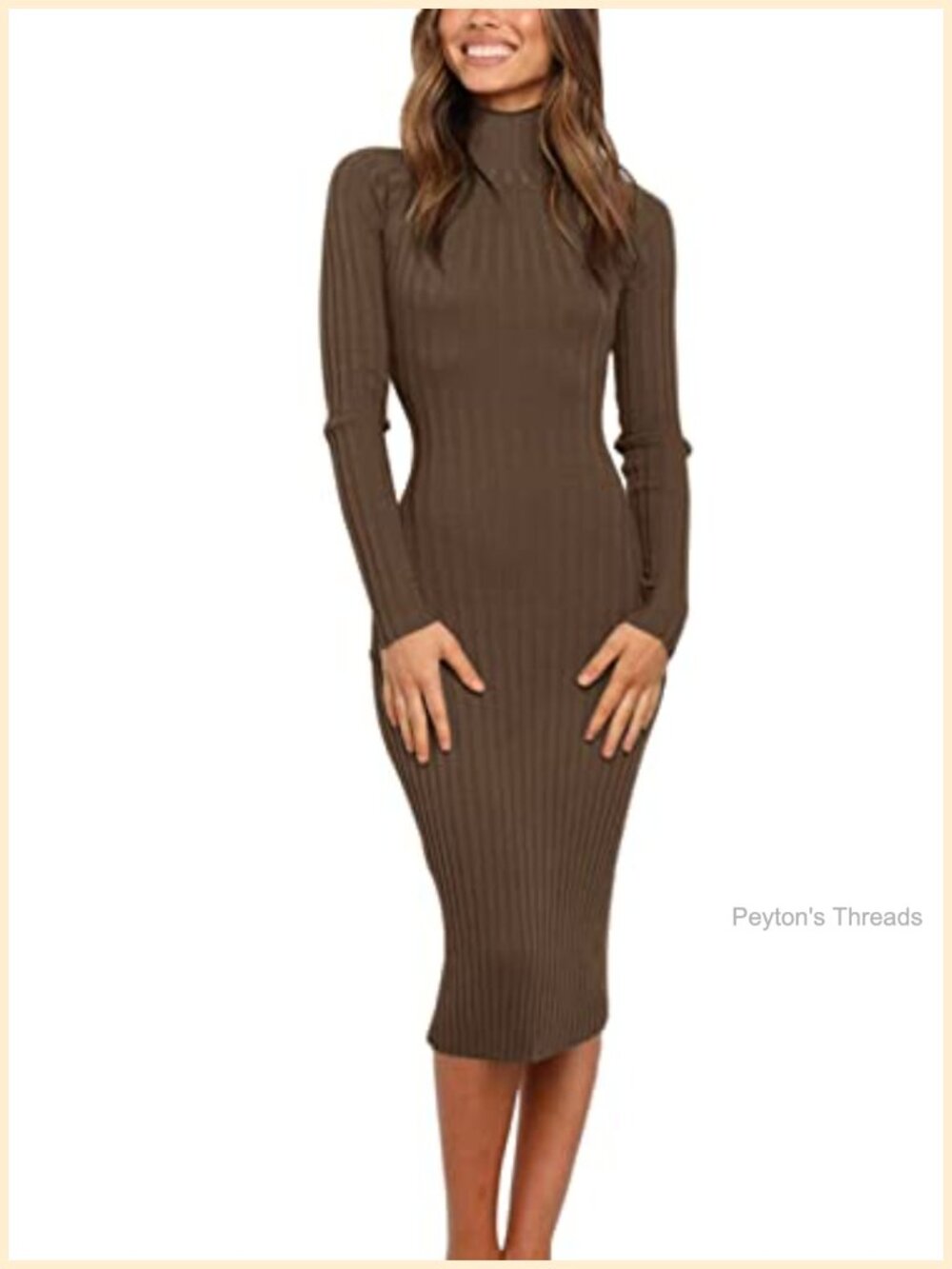 Ribbed Knit Bodycon Midi Sweater Dress Long Sleeve Ruffled